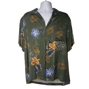 CARIBEAN JOE Green Hawaiian Shirt Size Large